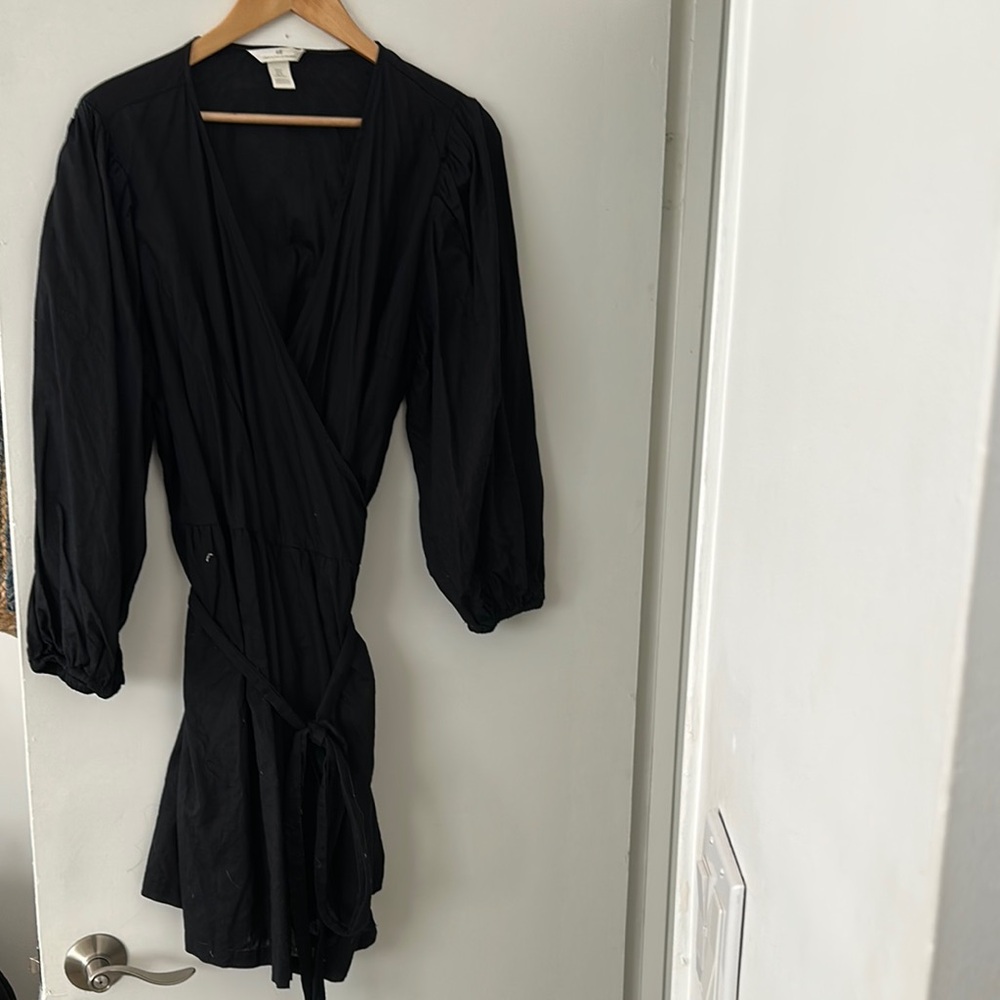 H&M Black Linen Wrap Dress - Size XL